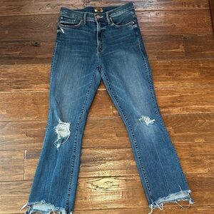 MOTHER The Insider Crop Step Chew Blue Distressed Jeans